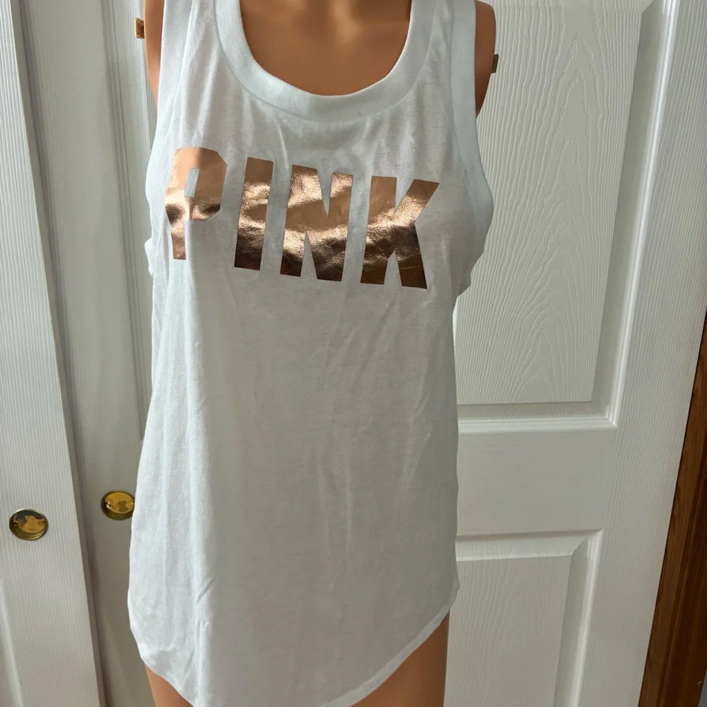PINK Victoria's Secret White and Gold Tank Top - Picture 3 of 5